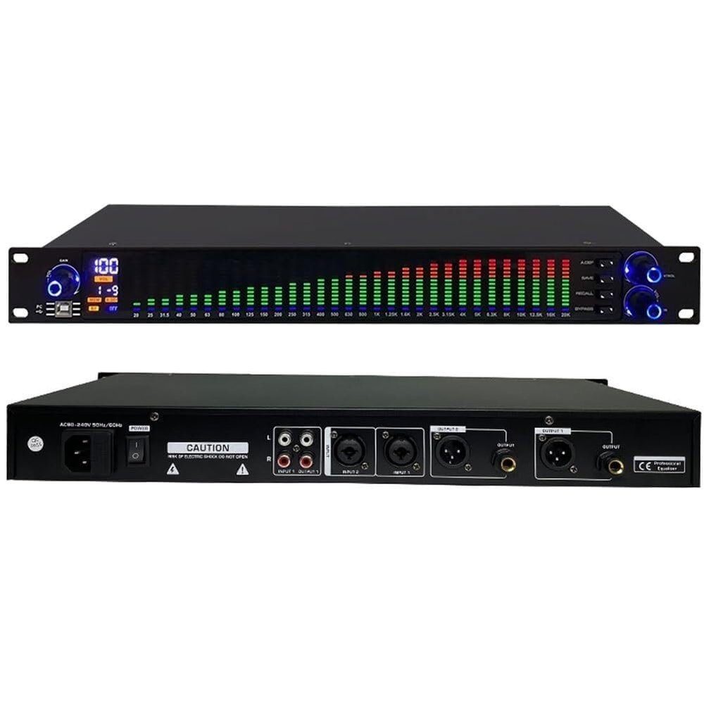 Audio Stereo Graphic Equalizer,31-Band Digital Equalizer,LED Spectrum Display,Noise Reduction,10 Preset Effects for Recording Studio(1)