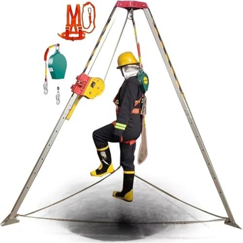 Rescue Tripod Heavy Duty Fire Fighting Tripod Confined SpaceConfined Space Rescue Tripod Confined Space Entry Tripod for Wellhead/Sewer/Underground Caves, Fire Emergency Rescue Tripod Kit,