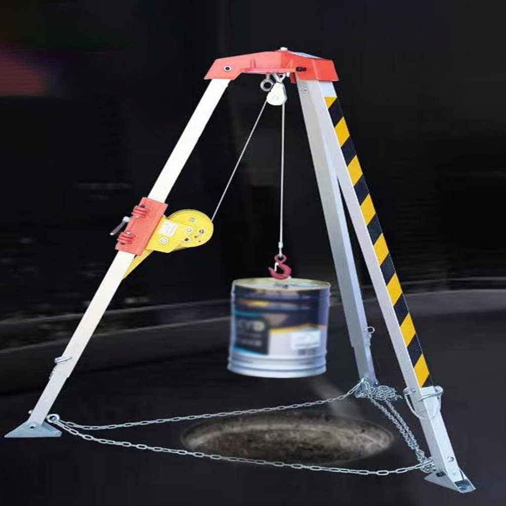 Rescue Tripod Heavy Duty Fire Fighting Tripod Confined SpaceConfined Space Tripod Portable Confined Space Hoist Tripod with Hand Winch & Safety Belt, Emergency Life Saving Lifting and Rescu