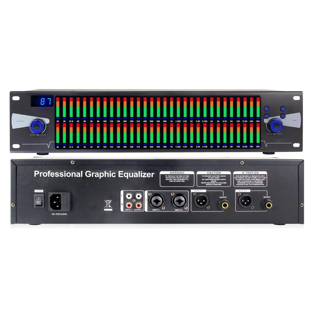 Stereo Audio Equalizer,31-Band Stereo Graphic EQ, with 10 Preset Effects and Low/mid/Treble Adjustment for Recording Studio