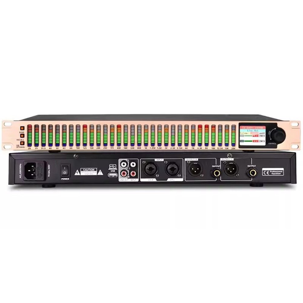 Graphic Equalizer,31-Band Digital Equalizer,Stereo Graphic Noise Reduction EQ,Dual Channel Synchronized Control for KTV Stage Performance