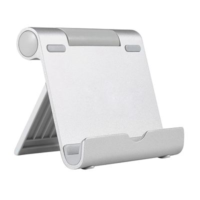 Tofficu Adjustable Aluminum Alloy Phone and Tablet Holder for Desktop Universal Folding Stand Compatible Smartphones and Tablets Portable Silver Bracket