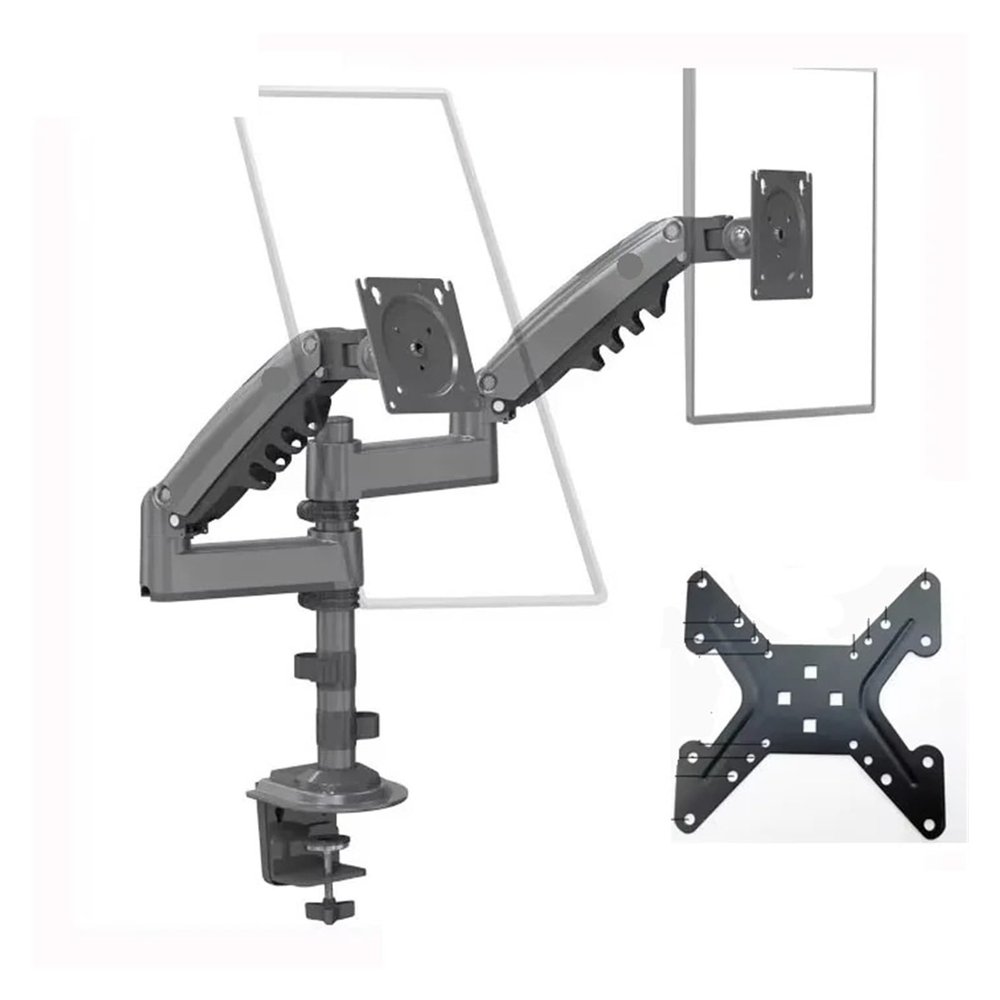 BEGWVDJTP H180 17" - 27" Gas Spring Dual Monitor Desk Stand Arm Full Motion LCD TV Stand 2-9kg Long Arm Clamp Grommet(with Adaptor)
