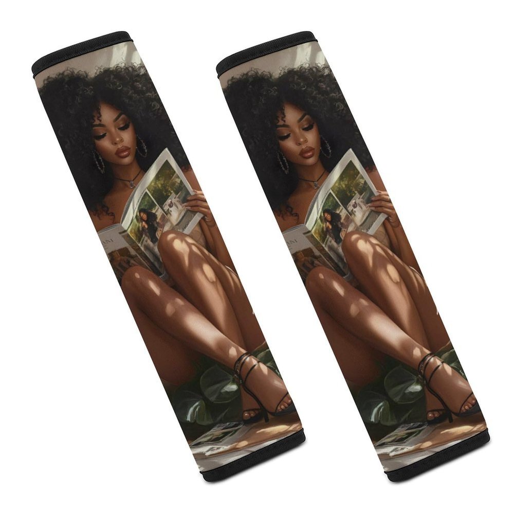 African American Black Woman Car Seat Belt Cover Pad Soft Seatbelt Cushion Shoulder Strap Protector 2PCS