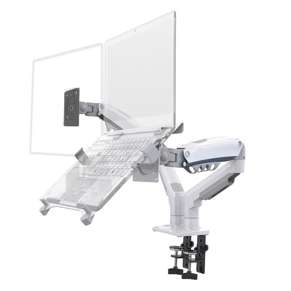 ZCERA F160 + FP-2 Gas Spring Double arm for 17" - 27" Monitor Stand + 10" - 17" Laptop Stand Gas Pressure Stand Load 2-9 kg(2025 Ver White)