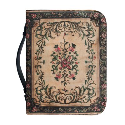 WUYOJUXA Classics Bible Case for Women Vintage Bible Cover Bags Floral Pattern with Handle Bible Cover Bag Bible Study Supplies Accessories Christian Gifts for Women-Size2XL