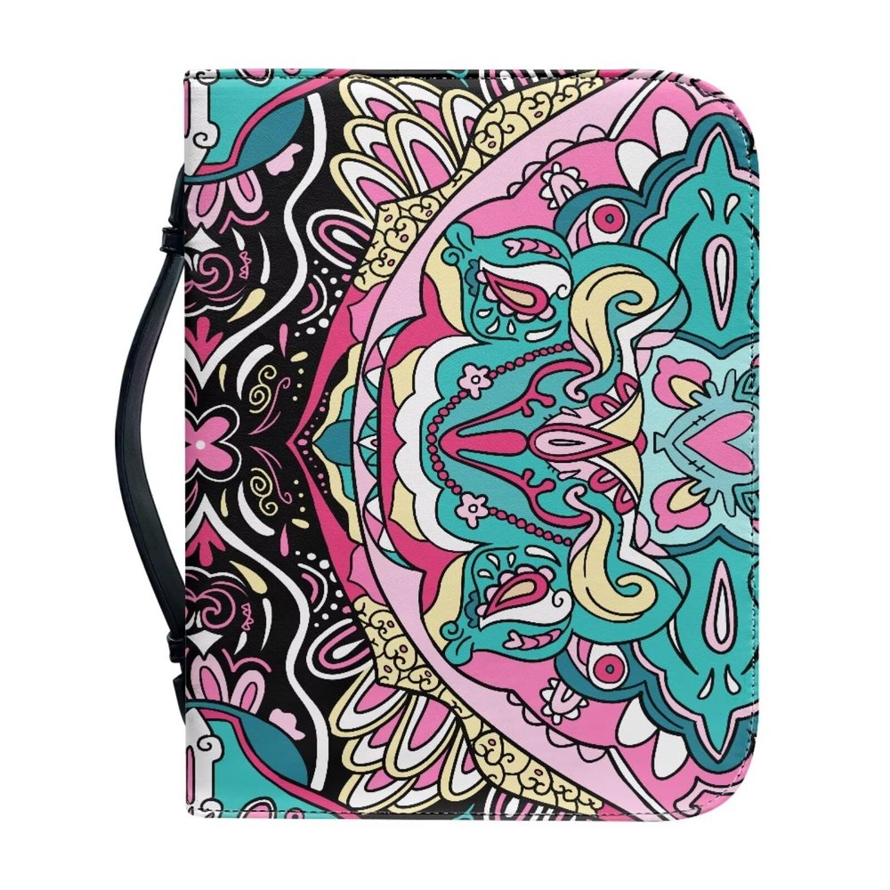 WUYOJUXA Bohemia Bible Cover with Handle Bible Carrying Cases Bible Bag Bible Study Supplies Book Protector Bible Case for Women Girls-size2XL