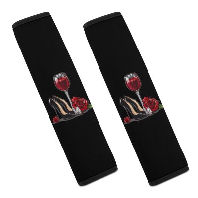 High Heel Shoes Red Wine Glass And Diamonds Car Seat Belt Cover Pad Soft Seatbelt Cushion Shoulder Strap Protector 2PCS