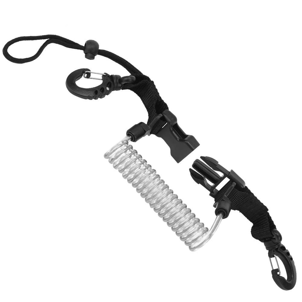 Scuba Diving Lanyard, Diving Spring Coiled Lanyard Clip, Steel Wire Camera Diving Case, with Dual Ended Hooks Quick Release Buckle, for Scuba Diving Flashlights Cameras