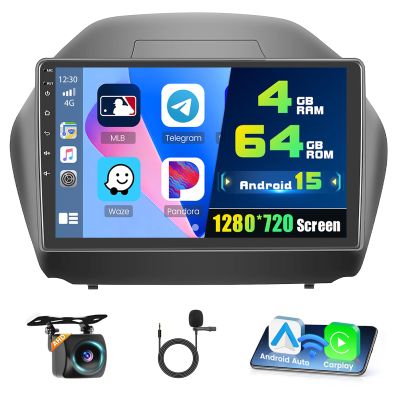 4+64G Android 15 Car Radio Stereo for Hyundai Tucson IX35 2010-2015, Wireless Carplay Android Auto DSP, 10 IPS Touch Screen Bluetooth 5.0 Radio GPS 5G WiFi SWC Dual USB Voice Control