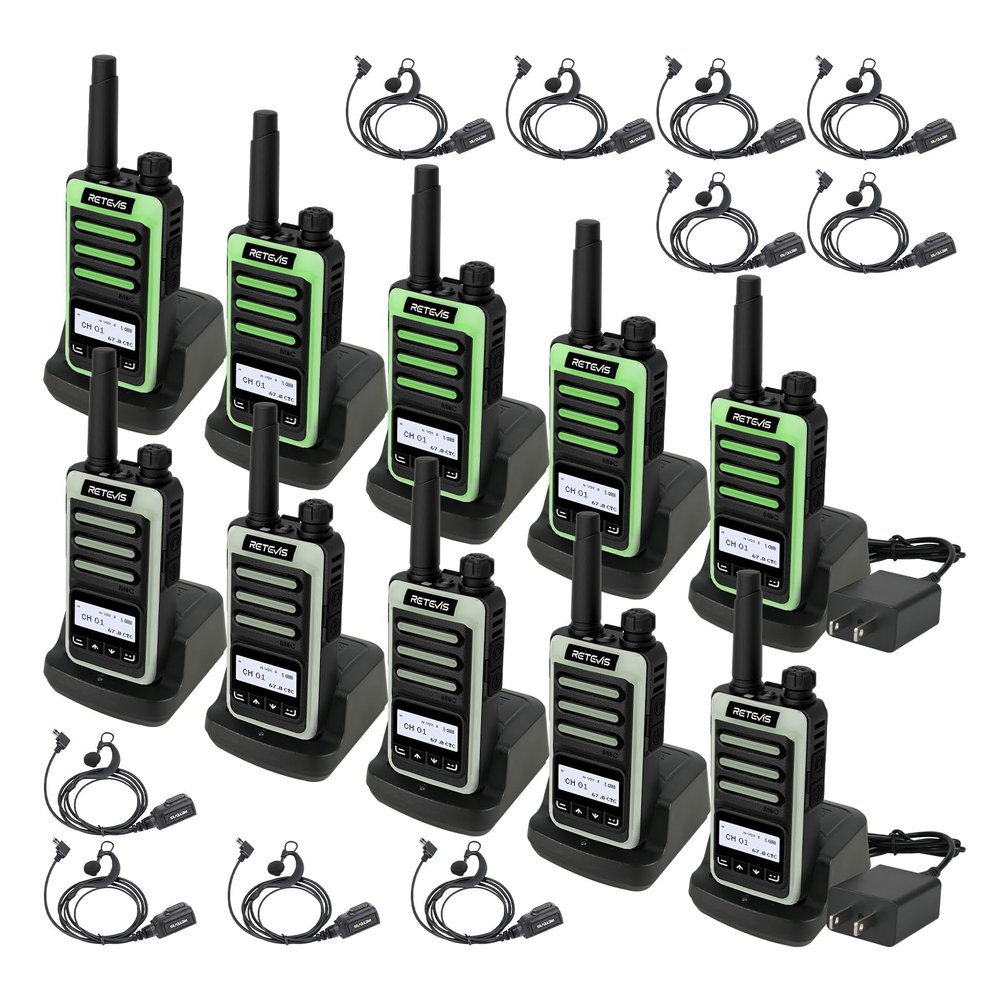Retevis RB66S Walkie Talkies with Earpiece, Walkie Talkies for Adults with Flashlight, 1 Hour Fast Charging, LCD Screen, VOX, Charging Base, CTCSS/DCS, 2 Way Radio for Business Work Camping(10 Pack)