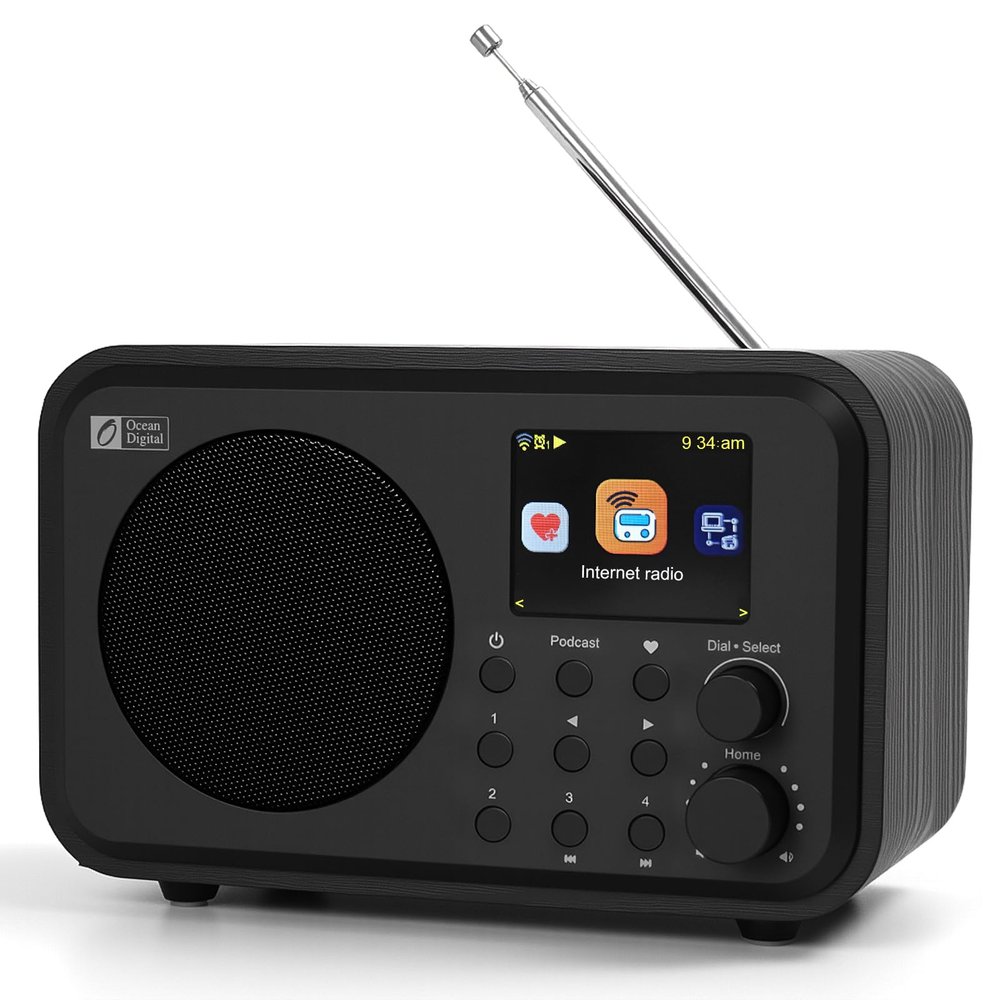 Ocean Digital WR-336M Wi-Fi Internet FM Radio, Bluetooth Speaker, Podcast, 2.4 Color Display, USB Playback, Dual Alarm Clock, Sleep Timer, Dimmer, Black
