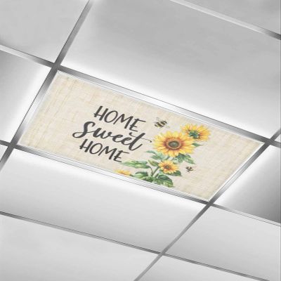 1 PCS Fluorescent Light Covers - Vintage Watercolor Sunflower Bee on Linen Magnetic Light Filters for Ceiling Light,Summer Floral Leaf Light Shade Panel for Office Classroom Home Decor,4 x 2 Feet