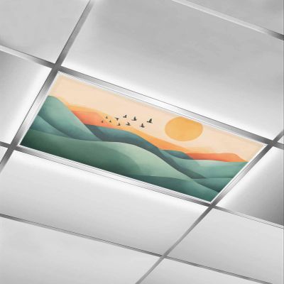 1 PCS Fluorescent Light Covers - Abstract Peak Bird Sunset Magnetic Light Filters for Ceiling Light,Oil Painting Mountain Landscape Art Light Shade Panel for Office Classroom Home Decor,4 x 2 Feet