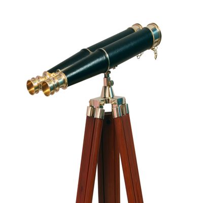 62 Inches Floor Standing Admirals Solid Brass Black Leather Binocular, Fully Functional Nautical Home Decor Binoculars for Adults with Wooden Tripod Stand