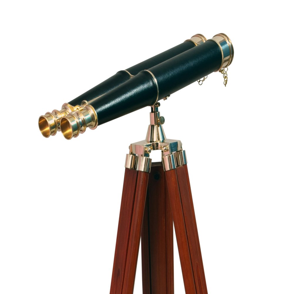 62 Inches Floor Standing Admirals Solid Brass Black Leather Binocular, Fully Functional Nautical Home Decor Binoculars for Adults with Wooden Tripod Stand