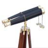 62 Inches Floor Standing Admirals Solid Brass Black Leather Binocular, Fully Functional Nautical Home Decor Binoculars for Adults with Wooden Tripod Stand view 3