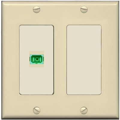 RiteAV 1 Port Fiber Optic Coupler Jack SC Simplex Singlemode APC Wall Plate - 2 Gang [Ivory/Light-Almond]