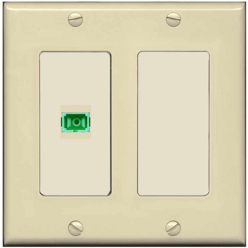 RiteAV 1 Port Fiber Optic Coupler Jack SC Simplex Singlemode APC Wall Plate - 2 Gang [Ivory/Light-Almond]