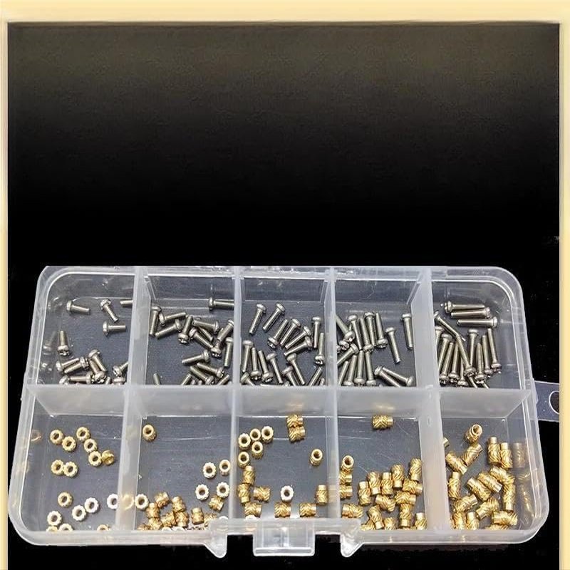 M2 M2.5 Brass Insert Nut and 304 Stainless Steel Screw Set Heat Hot Melt Serrated Embedding Thread Copper Barrel Nut Kit(M2.5B 200pcs 1set)