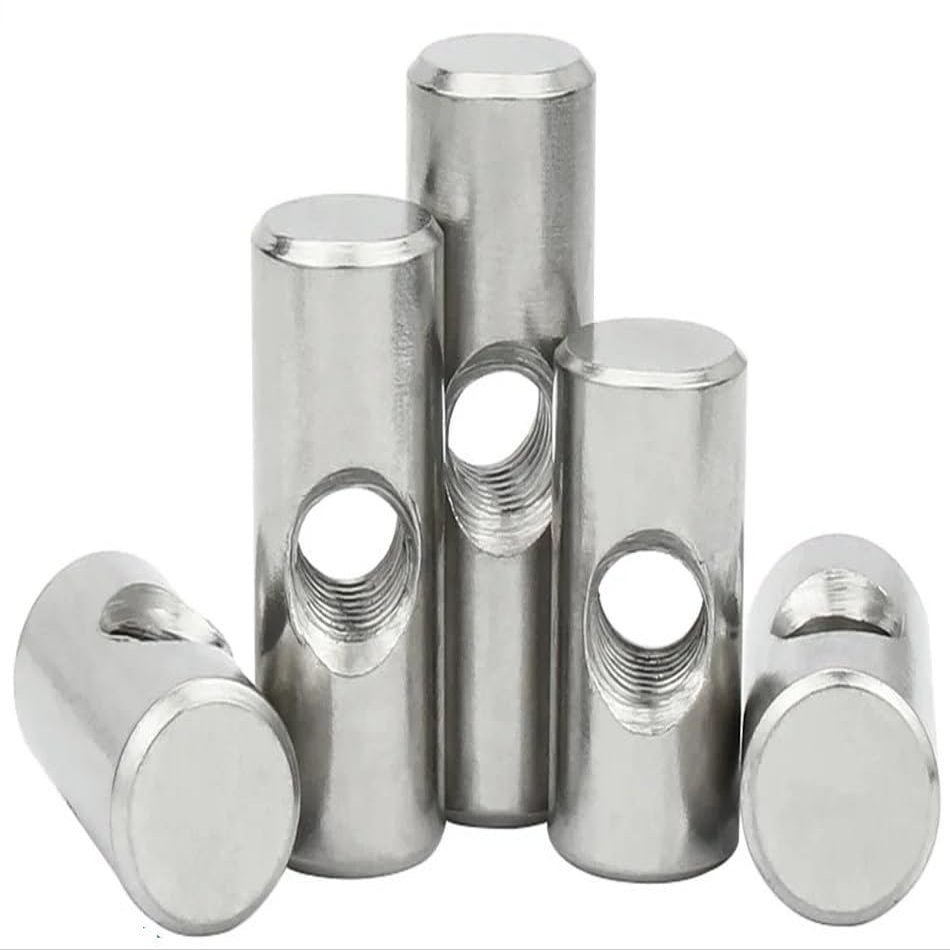 M4 M5 M6 Barrel Bolts 304 Stainless Steel Dowel Cylindrical Pin Cross Hole Hammer Embedded Nut for Wood Furniture Accessories(OD10 M6x16(5PCS))