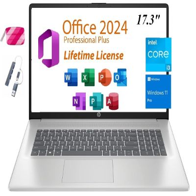 HP 2025 Premium 17 Laptop, Lifetime Office 2024, 17.3 HD+ Display, Intel Core i3-N305 Processor,32GB RAM, 1TB PCIe SSD, Wi-Fi 6, HDMI, Webcam, Windows 11 Pro, Silver