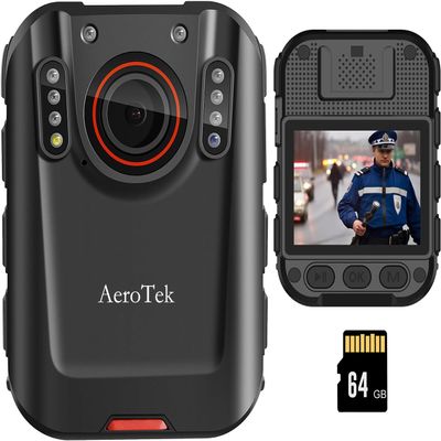AeroTek 2K Body Camera, Police Body Cam with 64GB Video Recording and Ultra Infrared Night Vision, Body Worn Camera for Law Enforcement Recorder