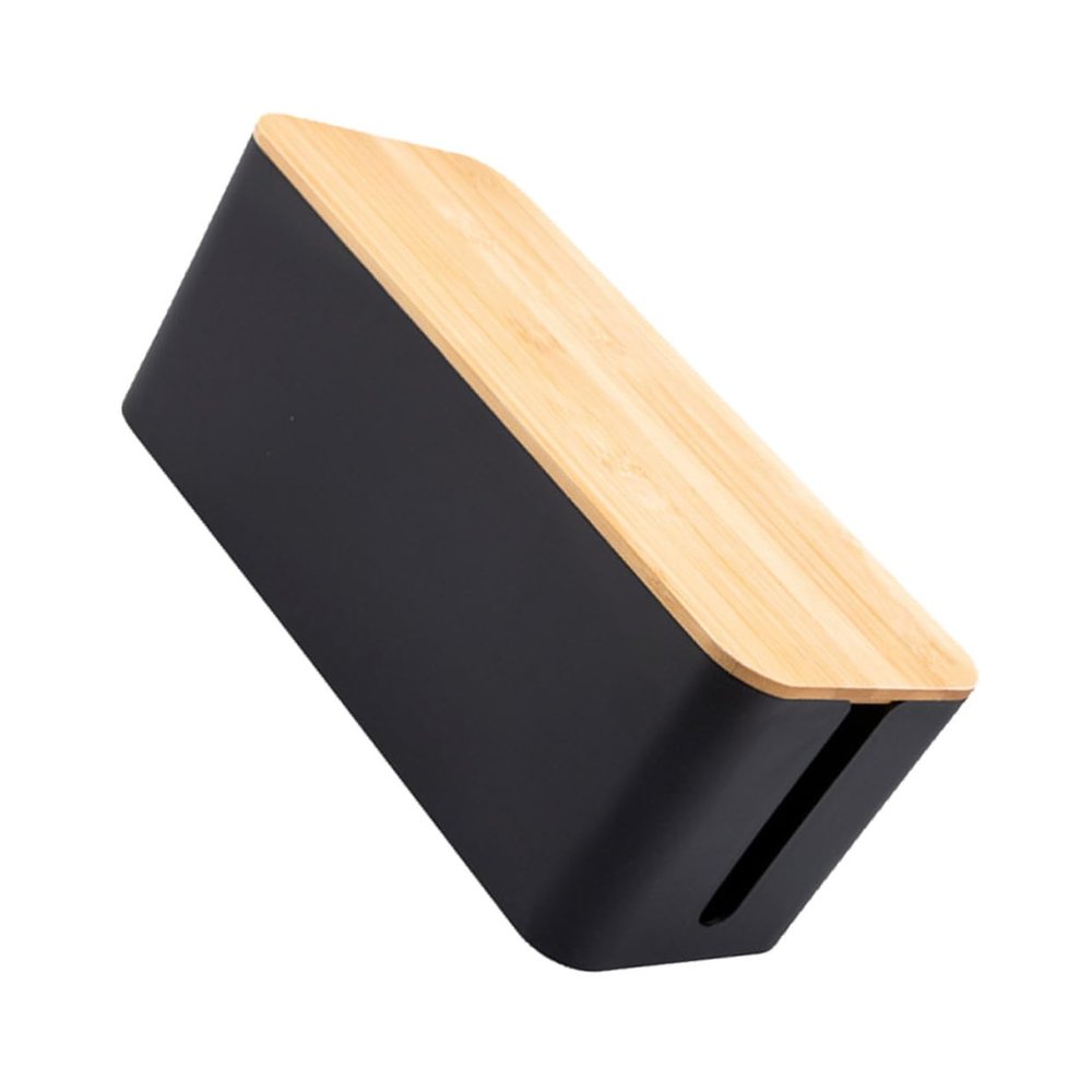 NUOBESTY Wood Grain Cable Management Box for Desk Power Line Organizer and Charging Cable Container Anti-Electric Socket Case for Desk
