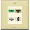 RiteAV 1 Port Fiber Optic Jack SC Simplex APC + Cat6 + Coax + HDMI Wall Plate - 1 Gang Decorative [Ivory/Light-Almond] view 1