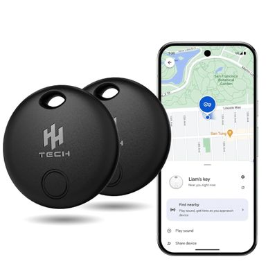 HH-Tech Bluetooth Tracker (Pack-2 Black) for Android Devices Compatible with Google Find Hub, Smart Tracker, Smart Tag, Item Finder, Easily Track Your Wallet, Bag, Suitcase, and More (Android only)