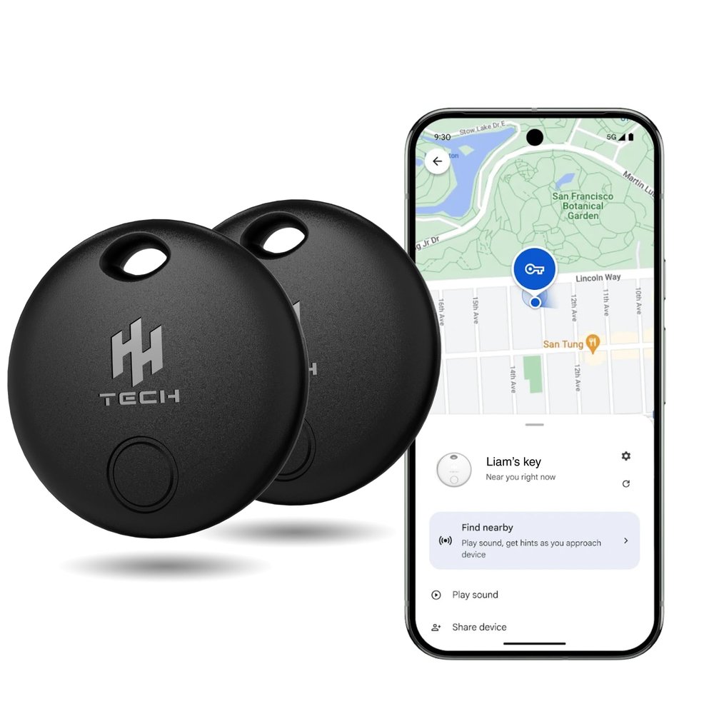 HH-Tech Bluetooth Tracker (Pack-2 Black) for Android Devices Compatible with Google Find Hub, Smart Tracker, Smart Tag, Item Finder, Easily Track Your Wallet, Bag, Suitcase, and More (Android only)