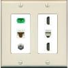 RiteAV 1 Port Fiber Optic Jack SC Simplex APC + Cat6 + Coax + 2 x HDMI + Phone Wall Plate - 2 Gang [Light-Almond/White] view 1