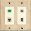 RiteAV 1 Port Fiber Optic Jack SC Simplex APC + Cat6 + Coax + HDMI Wall Plate - 2 Gang [Wood/Light-Almond] view 1