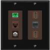 RiteAV 1 Port Fiber Optic Jack SC Simplex APC + Cat6 + Coax + 2 x HDMI + Phone Wall Plate - 2 Gang [Black/Brown] view 1