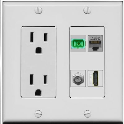 RiteAV 1 Port Fiber Optic Jack SC Simplex APC + Cat6 + Coax + HDMI Wall Plate - Outlet [Gray/Gray]