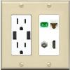RiteAV 1 Port Fiber Optic Jack SC Simplex APC + Cat6 + Coax + HDMI Wall Plate - USB Charger Outlet [Ivory/White] view 1