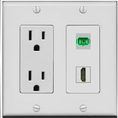 RiteAV 1 Port Fiber Optic Jack SC Simplex APC + HDMI Wall Plate - Outlet [Gray/Gray]