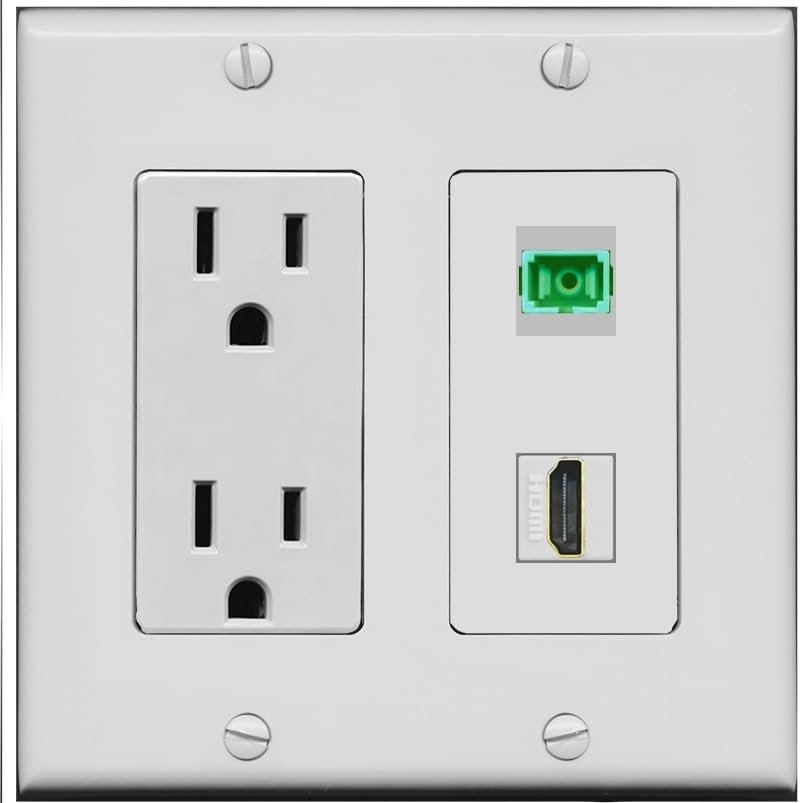 RiteAV 1 Port Fiber Optic Jack SC Simplex APC + HDMI Wall Plate - Outlet [Gray/Gray]