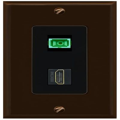 RiteAV 1 Port Fiber Optic Jack SC Simplex APC + HDMI Wall Plate - 1 Gang Decorative [Brown/Black]