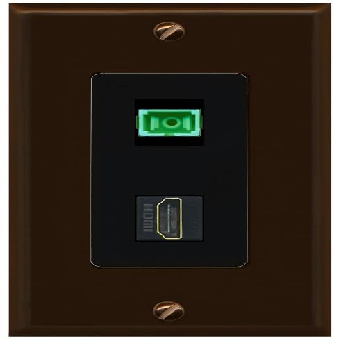 RiteAV 1 Port Fiber Optic Jack SC Simplex APC + HDMI Wall Plate - 1 Gang Decorative [Brown/Black]