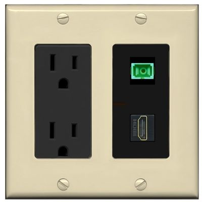 RiteAV 1 Port Fiber Optic Jack SC Simplex APC + HDMI Wall Plate - Outlet [Ivory/Black]