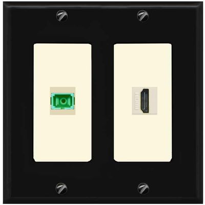 RiteAV 1 Port Fiber Optic Jack SC Simplex APC + HDMI Wall Plate - 2 Gang [Black/Light-Almond]