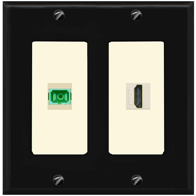 RiteAV 1 Port Fiber Optic Jack SC Simplex APC + HDMI Wall Plate - 2 Gang [Black/Light-Almond]