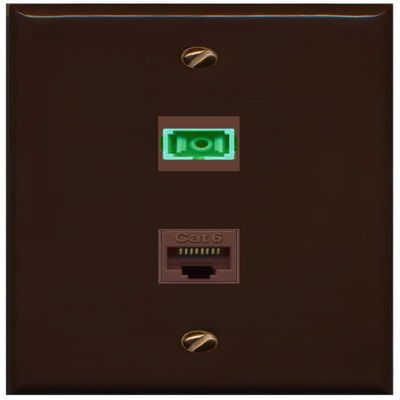 RiteAV 1 Port Fiber Optic Jack SC Simplex APC + Cat6 Wall Plate - Flat Style [Brown/Brown]