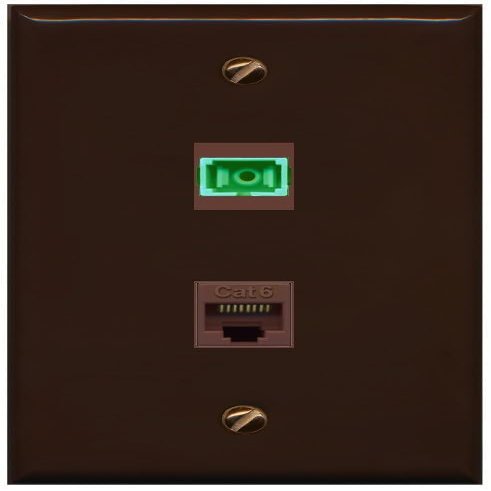 RiteAV 1 Port Fiber Optic Jack SC Simplex APC + Cat6 Wall Plate - Flat Style [Brown/Brown]