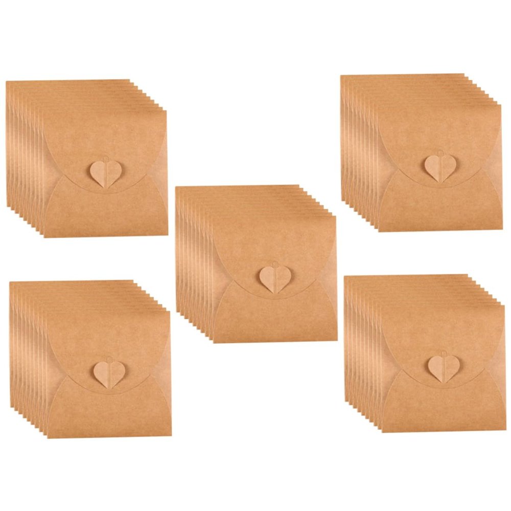 NUOBESTY 50pcs Retro Style Kraft Paper DVD Sleeves Case Cd Storage Envelopes Envelope Bag Heart Button for Wedding Party