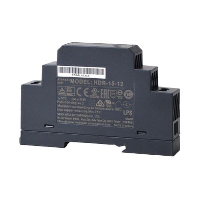 HDR-15-12 12V 1.25A DIN Rail Power Supply for Smart Home & Industrial Equipment - 15W Compact Design with Universal 85-264VAC Input