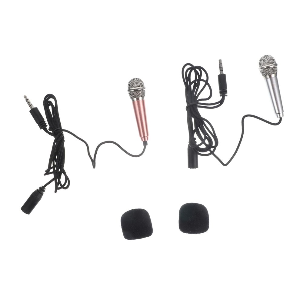 FUNNETOYU 2Pcs Mini Microphone Set for Singing Portable Vocal Mic Stand Compatible Phones and Laptops for Karaoke and Live Streaming