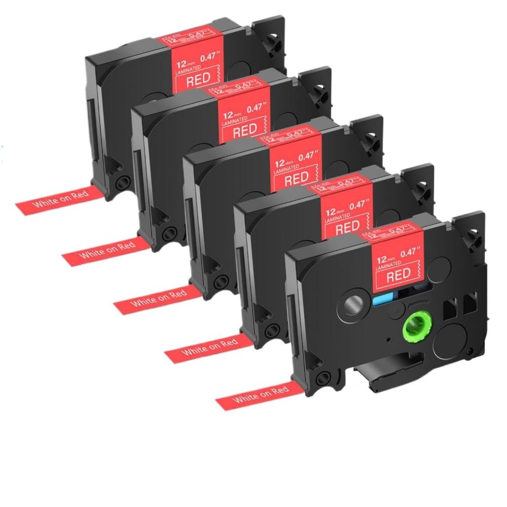 5PK TZE-231 TZ 131 631 241 Black On White Label Tapes for 12mm H110 Label Printers Compatible Replacement(5PK White on red)