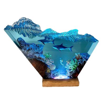 VISIOLEX Epoxy Bedside Lamp, Ocean Lamp, Colored Lights, Office, Desk, Bathroom or Bedroom Decor, Artistic Decoration (6 * 4in)